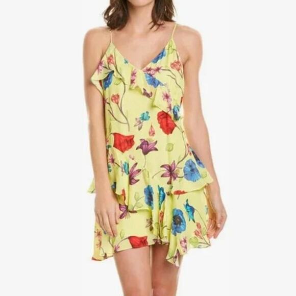 Parker Yellow Ruffle Floral Holly Mini Dress Size 10 - Picture 1 of 9